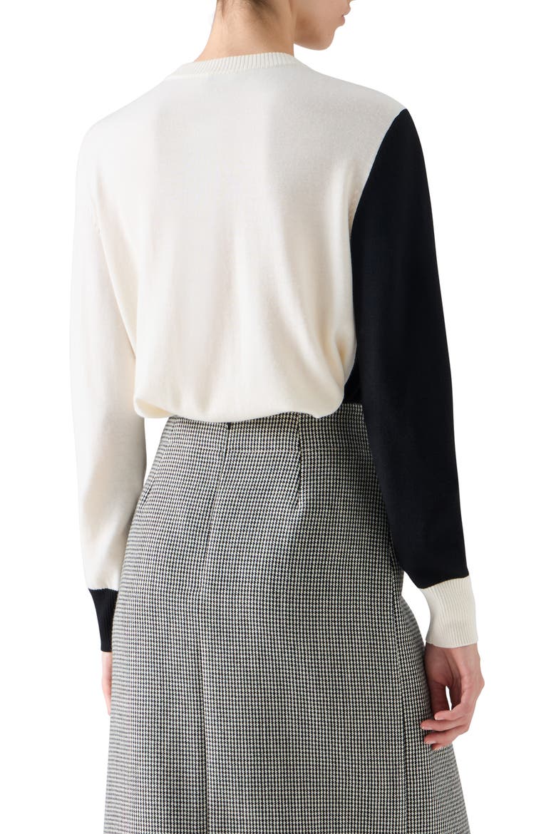 Colorblock Cool Virgin Wool Sweater, Alternate, color, BLACK-CREAM