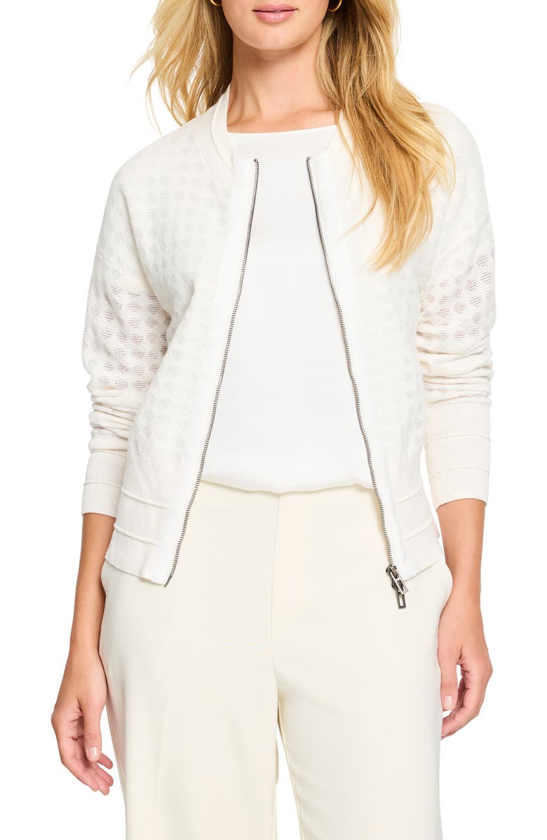 NIC+ZOE Sheer Stitch Zip Cardigan, Main, color, Classic Cream