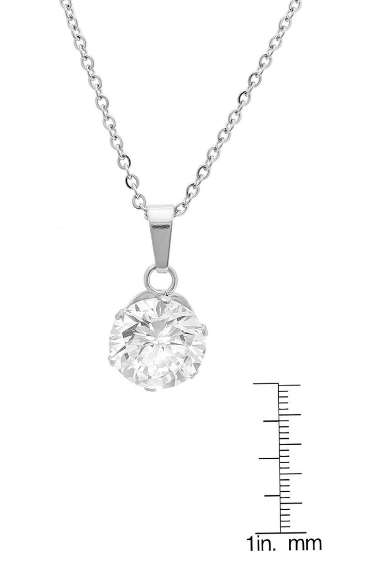 Simulated Diamond Solitaire Pendant Necklace, Alternate, color, SILVER
