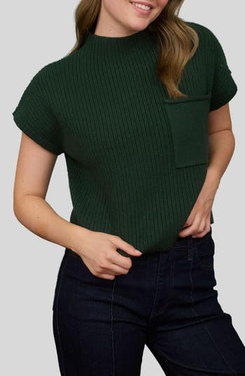 Blu Pepper Short Sleeve Mock Neck Sweater In Green