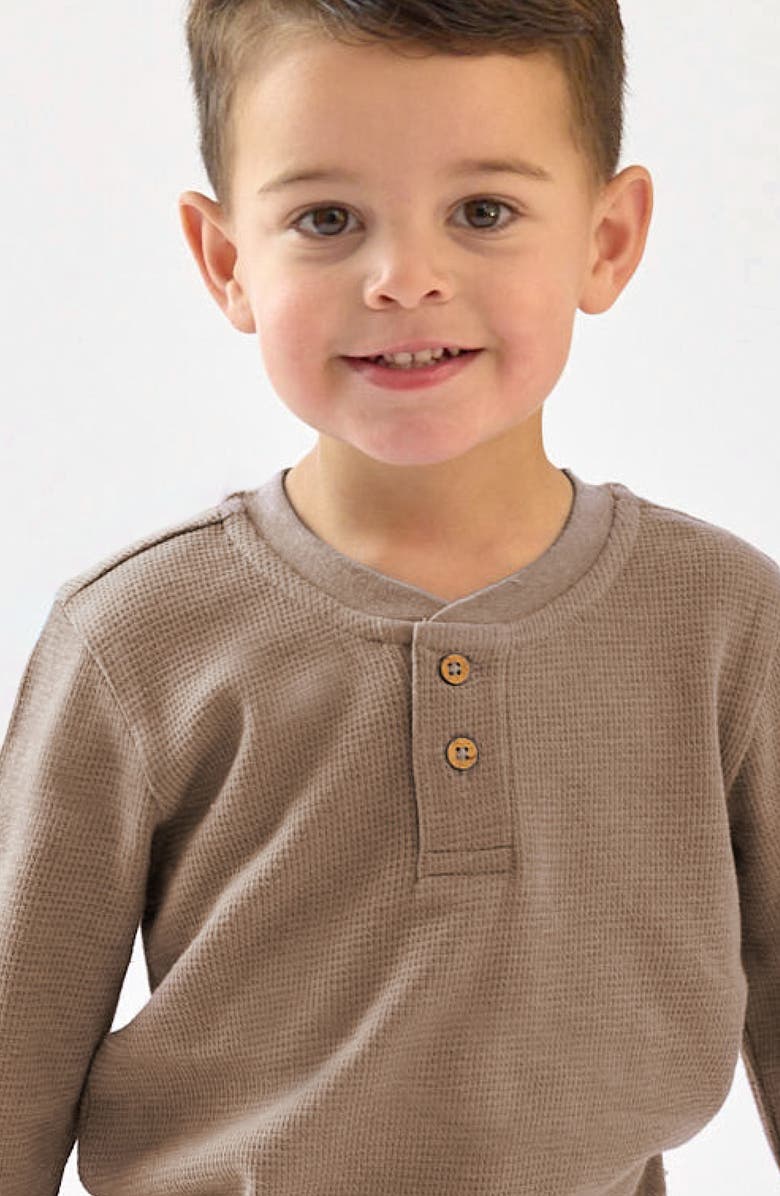 BUTTERBLU Kids' Payton Assorted 5-Pack Long Sleeve Organic Cotton Waffle Henley T-Shirts, Alternate, color, Natural