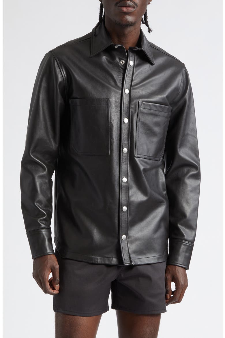Stabb Leather Shirt Jacket, Main, color, BLACK