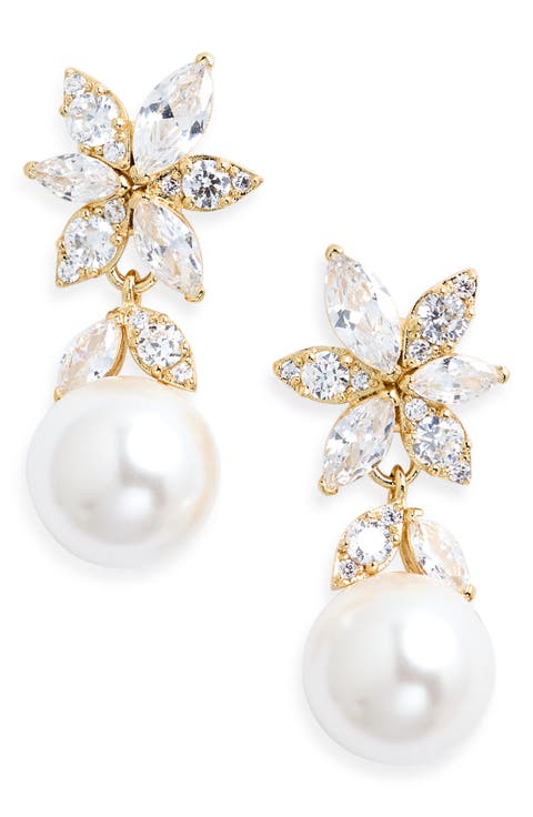Under the Sea Cubic Zirconia & Faux Pearl Drop Earrings