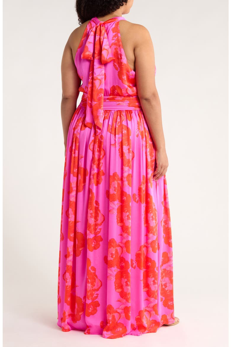 Lailah Floral Balboa Landy Halter Neck Maxi Dress, Alternate, color, MAGENTA-RED