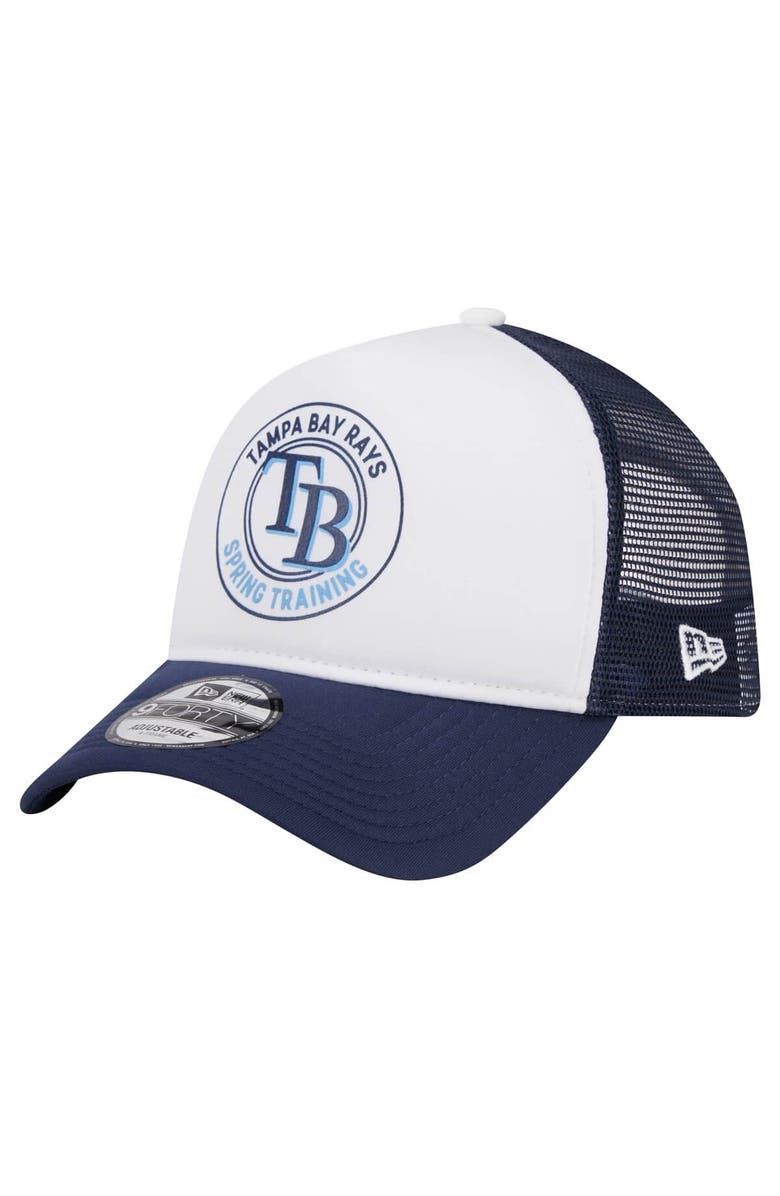 New Era Men's New Era White/Navy Tampa Bay Rays Spring Training Circle Foam A-Frame 9FORTY Trucker Adjustable Hat, Alternate, color, 