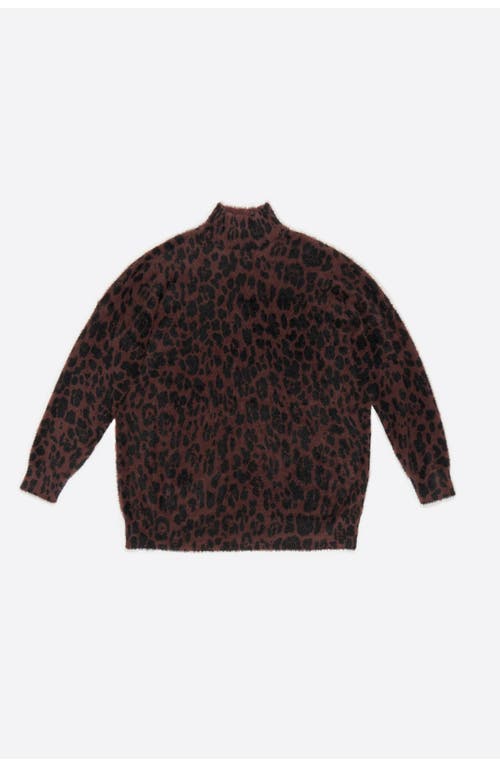 Bimba Y Lola Leopard Big Fur High Neck Sweater In Brown