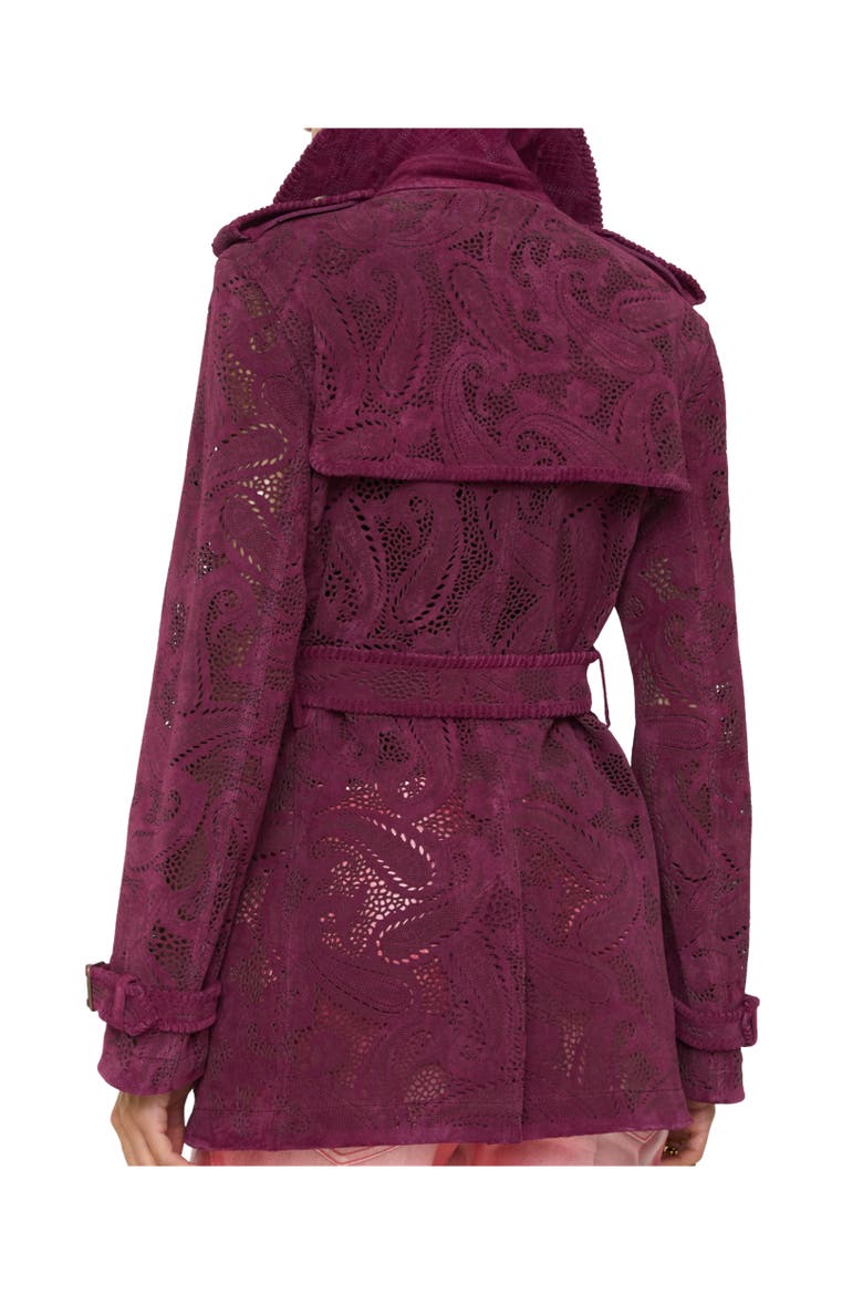 Short Paisley Suede Foxfield Trench Coat, Alternate, color, Allium purple