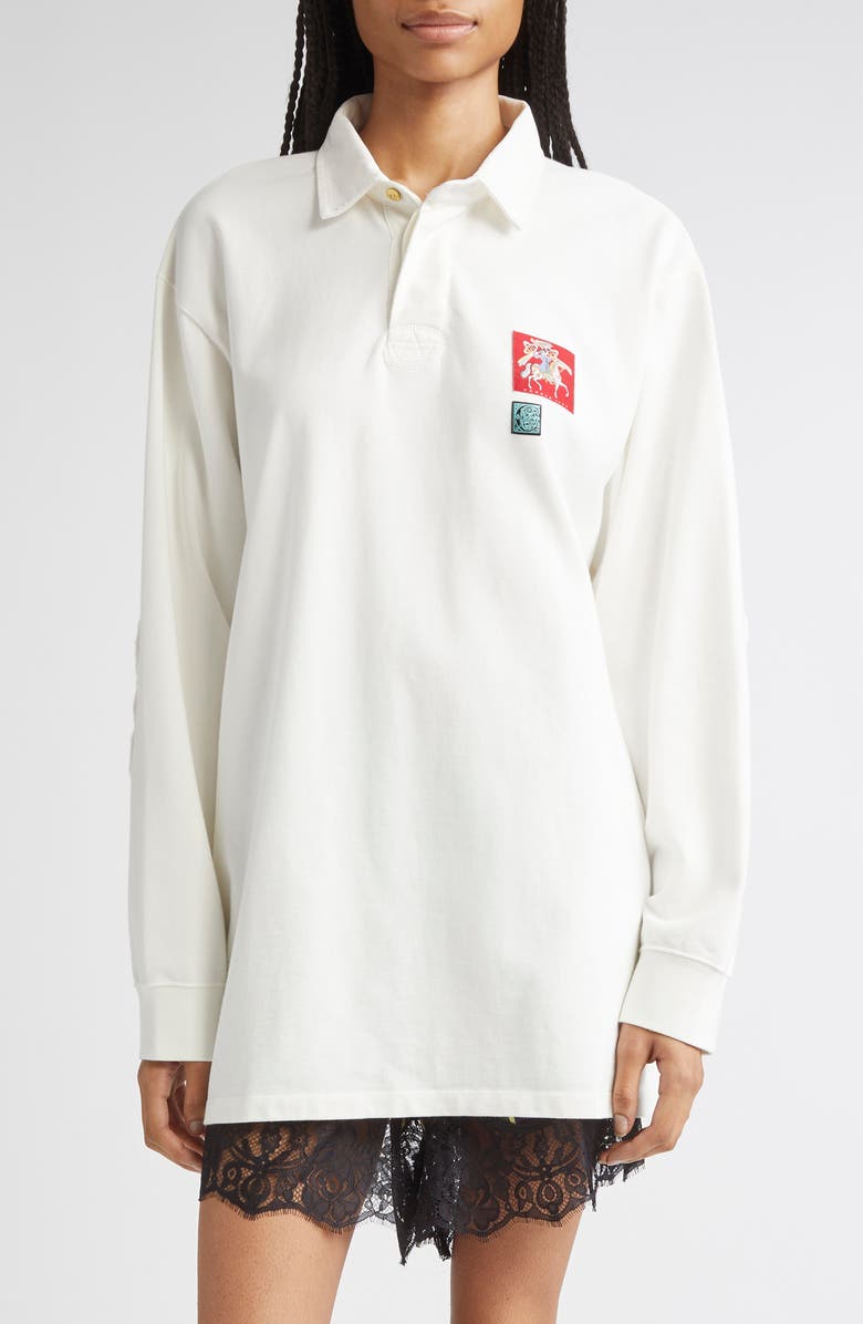 CONNER IVES Oversize Rugby Long Sleeve Organic Cotton Polo, Main, color, White