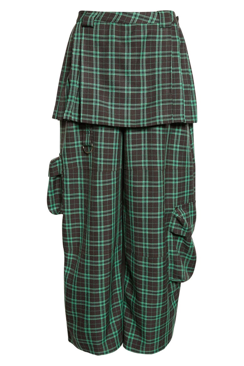 Lawn Plaid Skirt Overlay Cargo Pants, Alternate, color, JADE PLAID