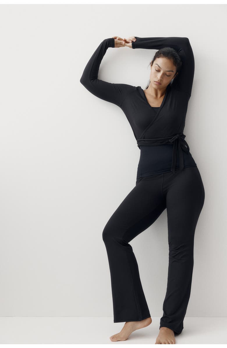 H&M Flared Brushed Jersey Trousers, Alternate, color, Black