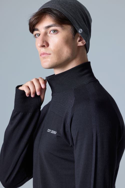 Cozy Zero Tech Merino Classic Fit Half Zip Long Sleeve Top In Black