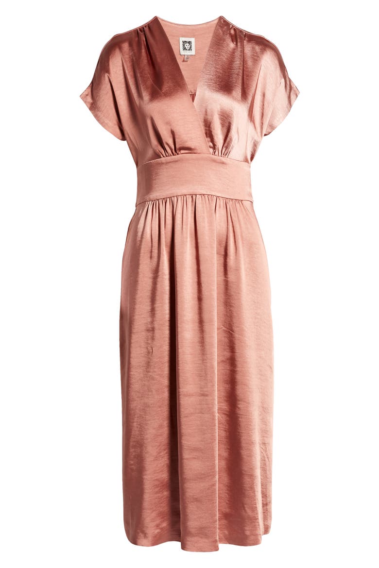 Wrap Front Washed Satin Midi Dress, Alternate, color, ANISE