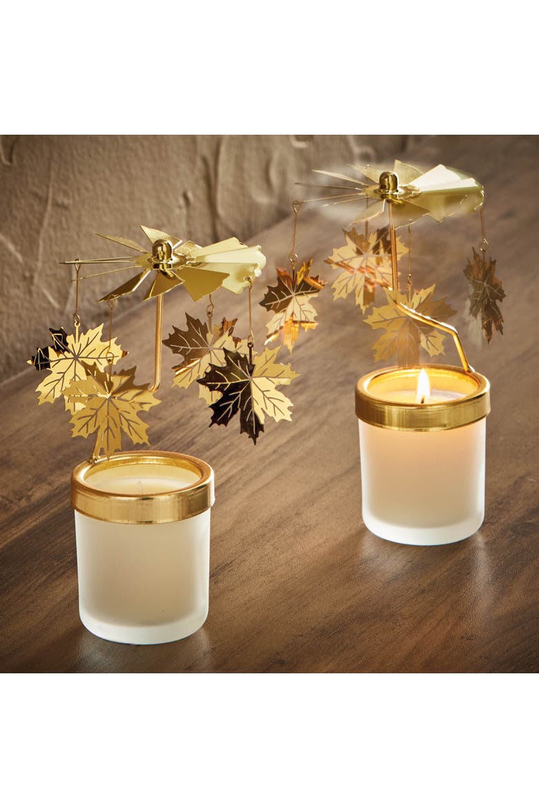 Winter Pine Tree Carousel Candle with Gold Holders Scented, Alternate, color, Gold