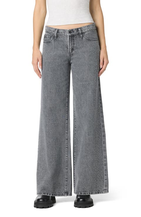 Crystal Embellished Low Rise Wide Leg Jeans (Crystal Grey)