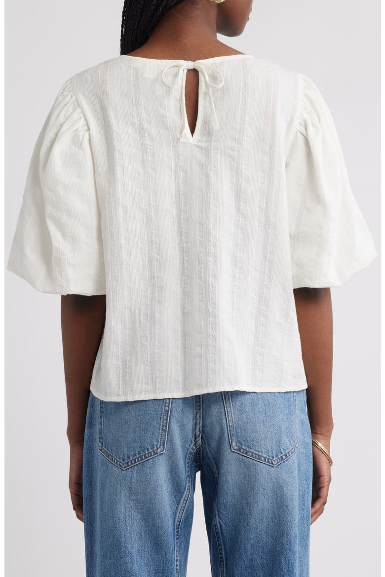 Bubble Sleeve Cotton Dobby Top, Alternate, color, IVORY EGRET