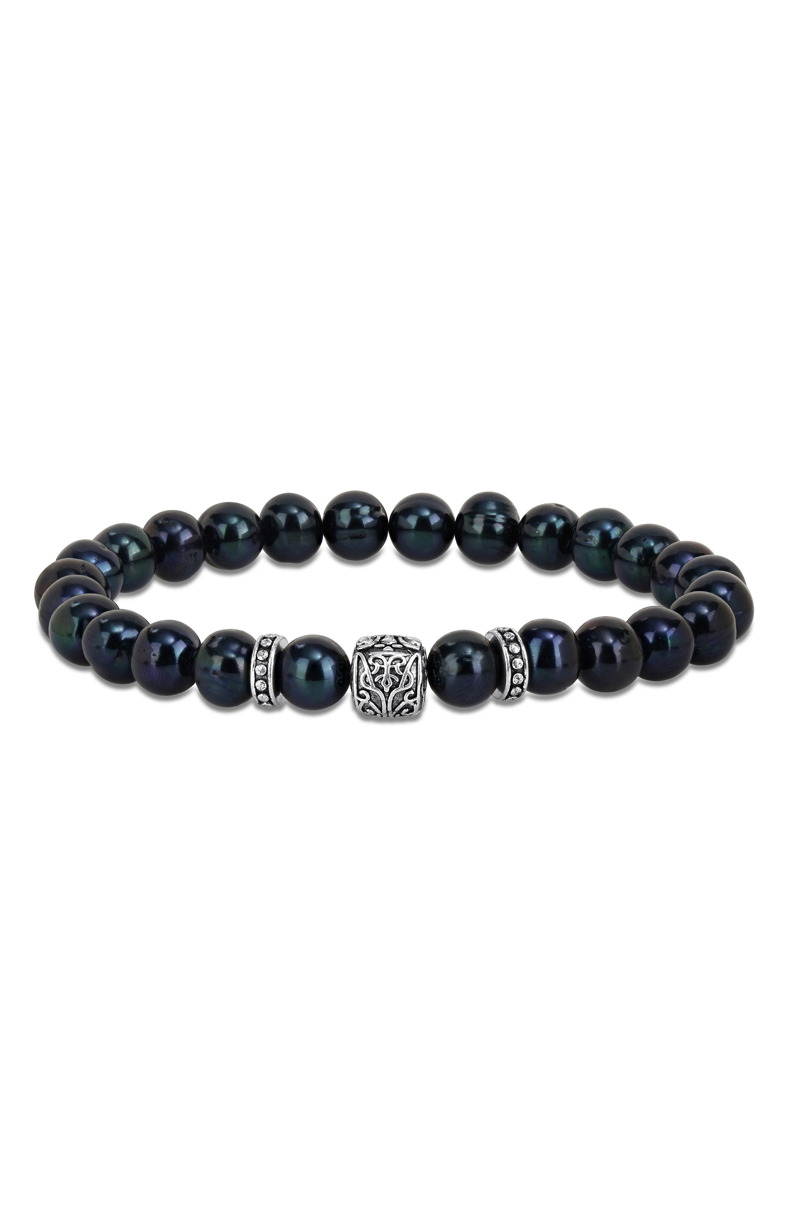 Men's Sterling Silver Cultured Pearl Bracelet