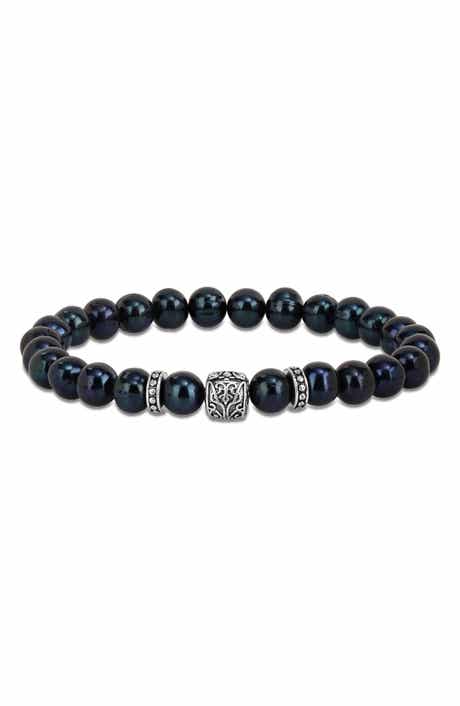 Men's Sterling Silver Cultured Pearl Bracelet