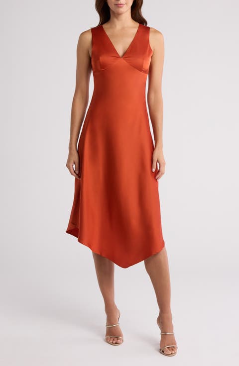 Asymmetric Satin Midi Dress