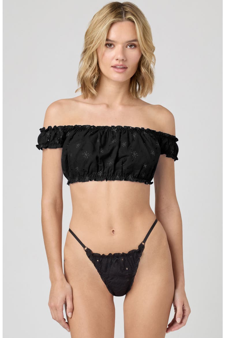 Eyelet Lace Thong, Alternate, color, BLACK
