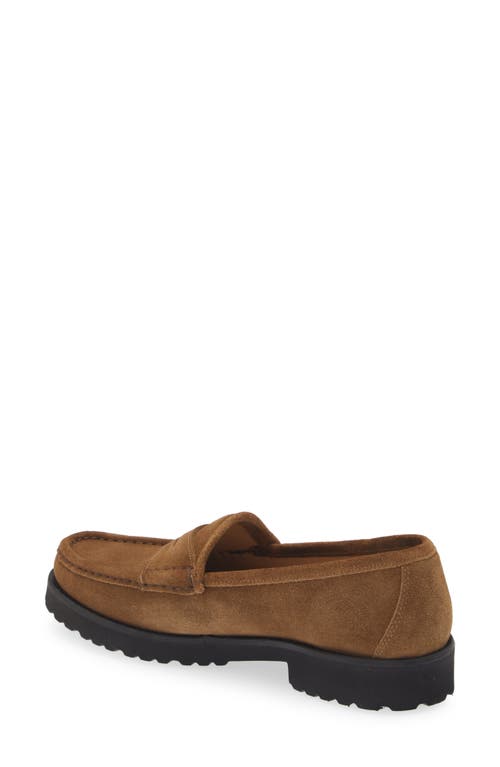 Ann Mashburn Lug Penny Loafer In Tobacco Suede