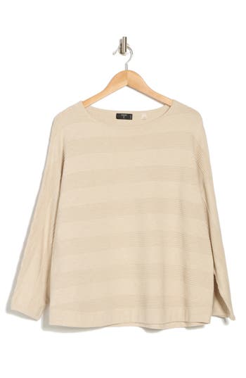 T Tahari Stripe Dolman Sleeve Sweater In Oatmeal Heather