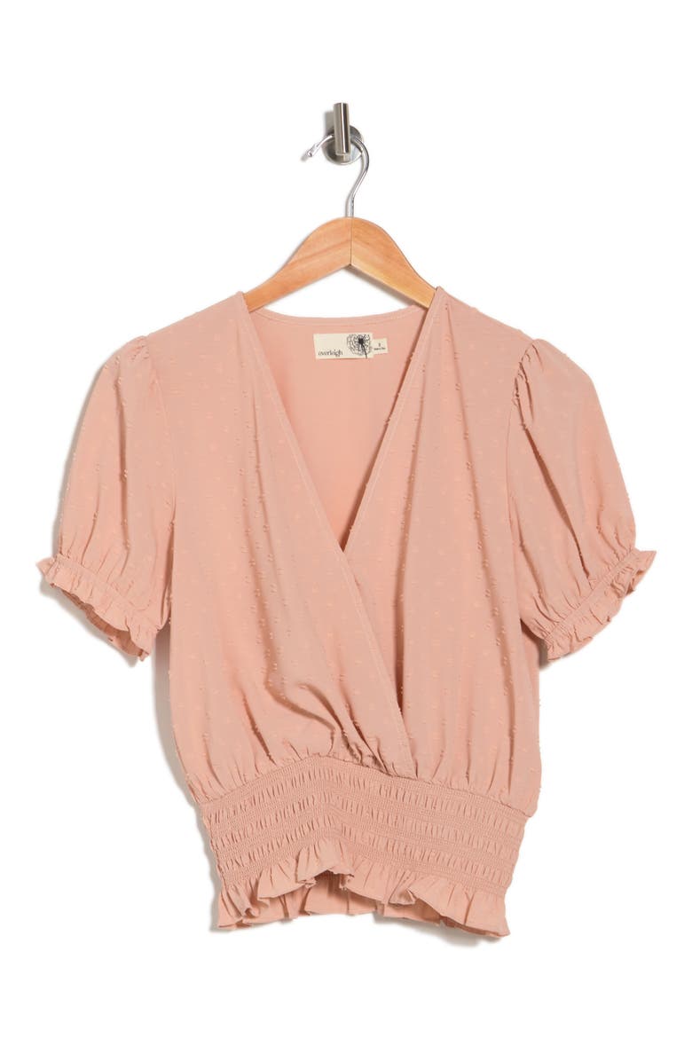 Swiss Dot Faux Wrap Top, Alternate, color, BLUSH