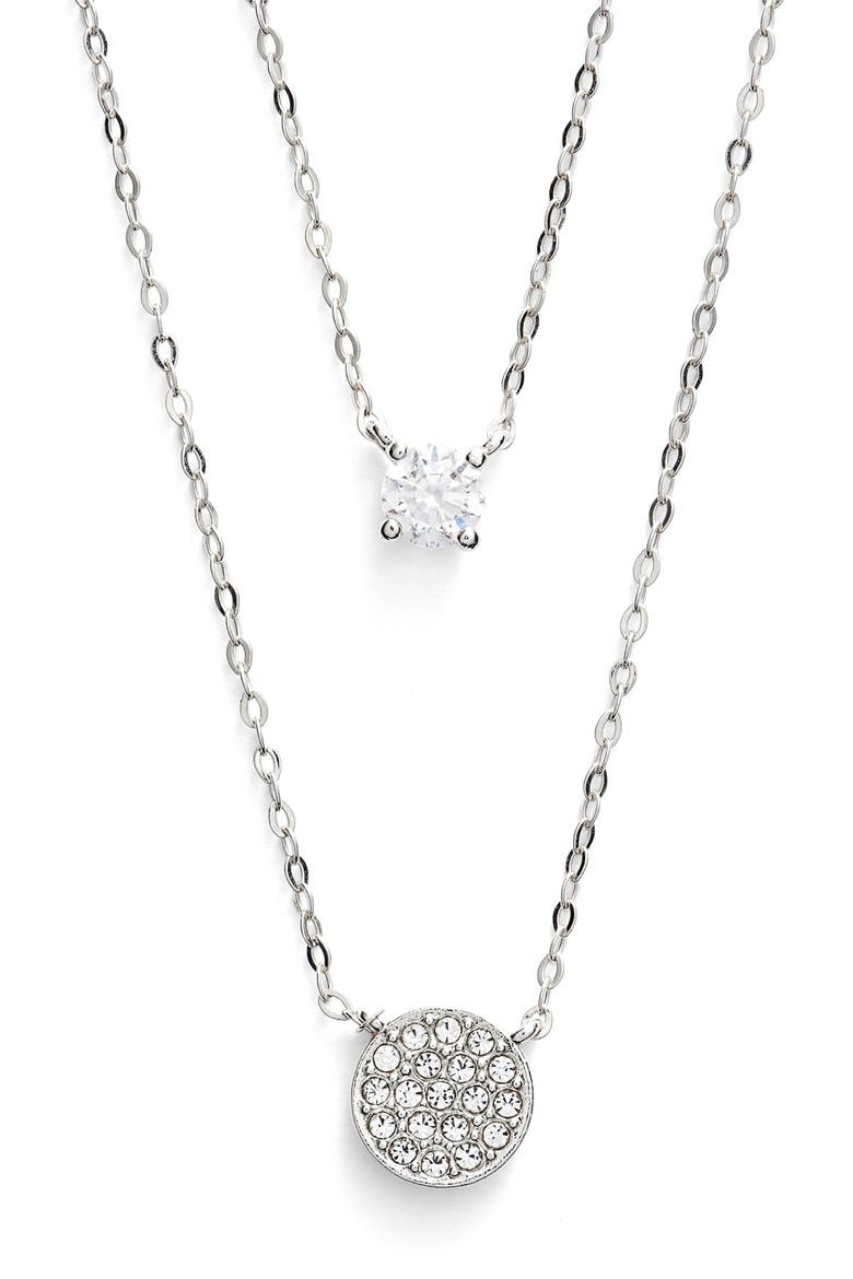Double Pendant Necklace, Main, color, SILVER/ CLEAR
