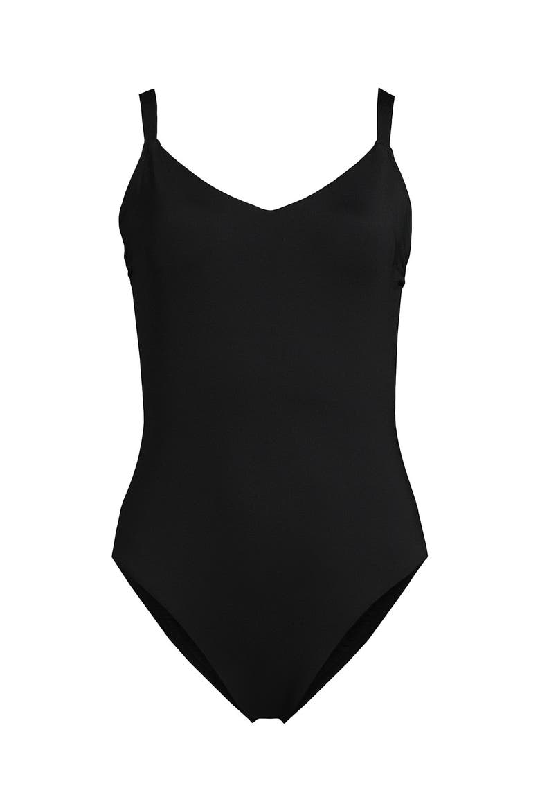 Plus Size V-Neck High Leg Strappy Back One Piece, Alternate, color, Black