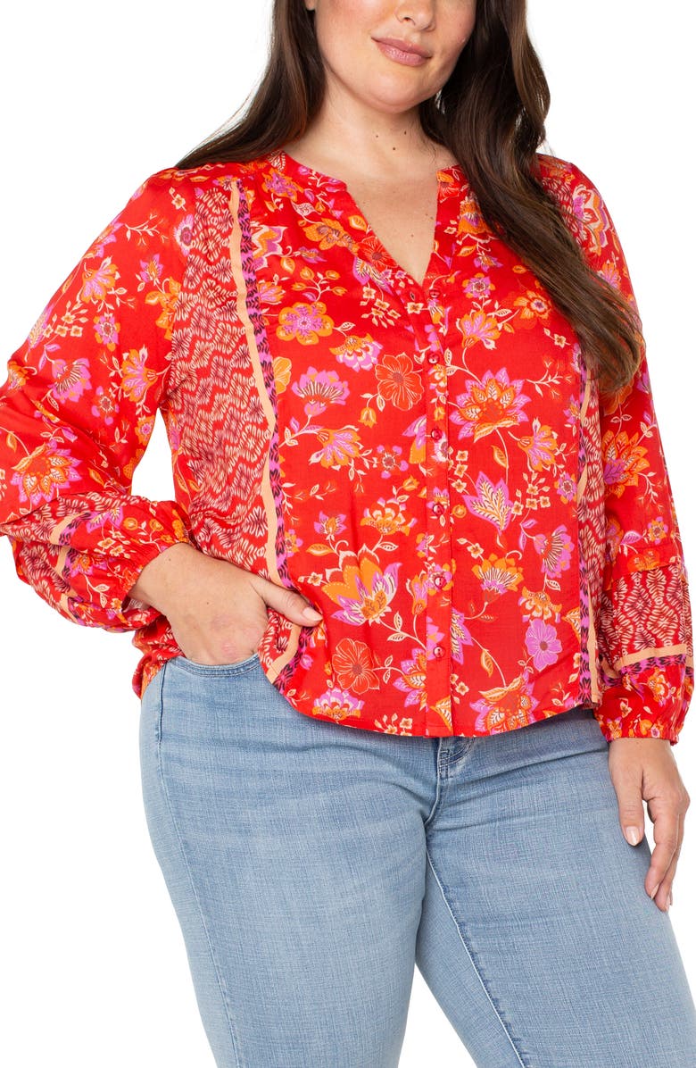 Liverpool Los Angeles Floral Long Sleeve Woven Button-Up Top, Main, color,