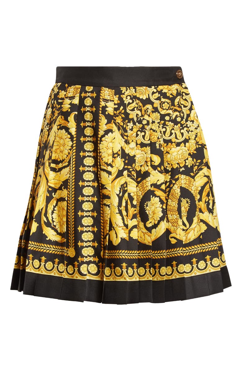 Versace Barocco Print Pleated Silk Skirt, Alternate, color, 