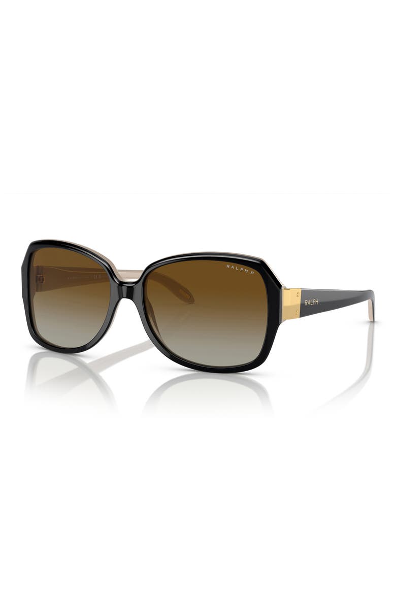 58mm Gradient Butterfly Sunglasses, Alternate, color, SHINY BLACK NUDE / BROWN