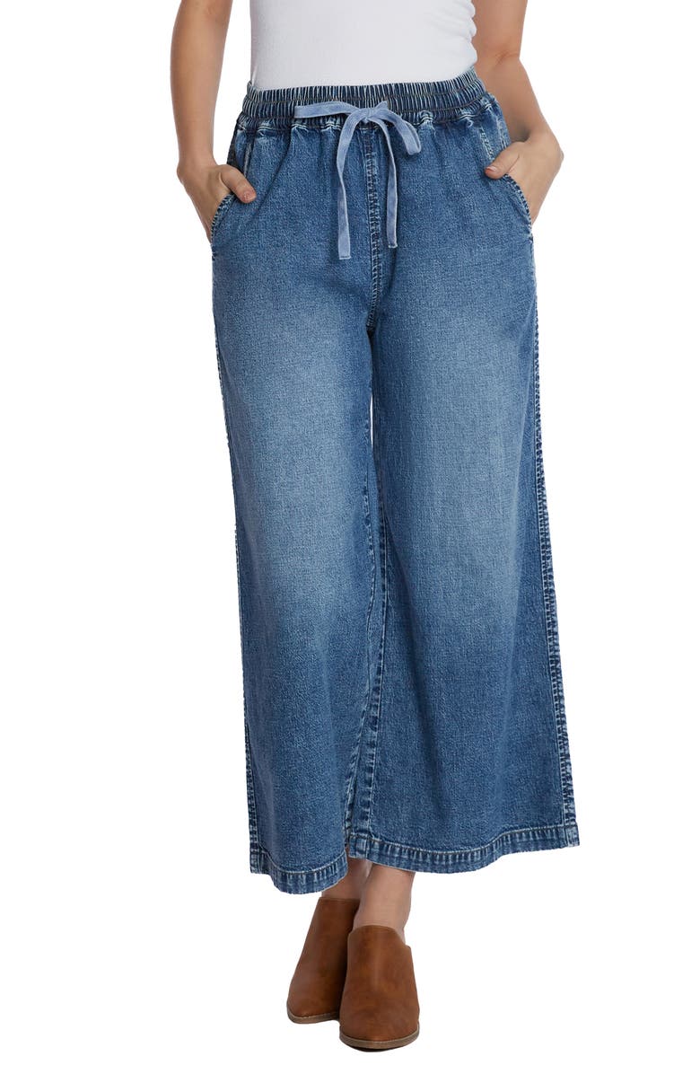 Wash Lab Denim Drawstring Ankle Wide Leg Jeans, Main, color, Atlantic Blue