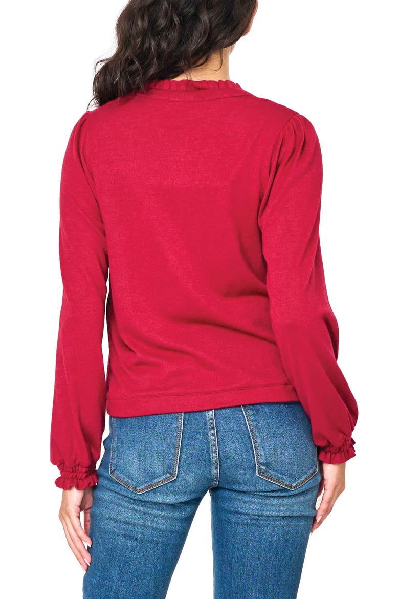 Ruffle Accent Cardigan, Alternate, color, CRANBERRY