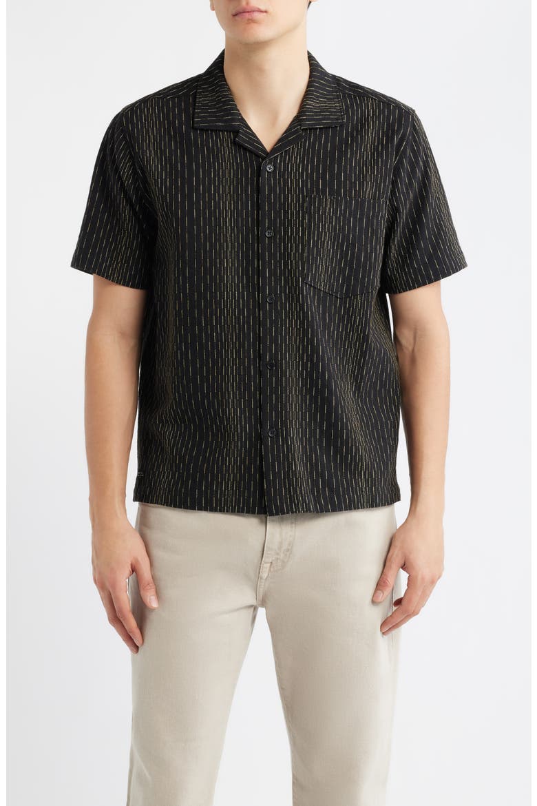 Leland Stripe Camp Shirt, Main, color, BLACK