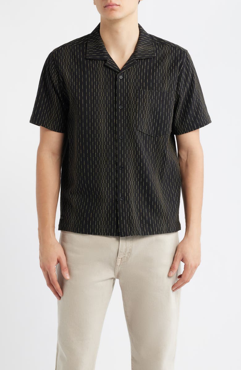 Percival Leland Stripe Camp Shirt, Main, color, Black