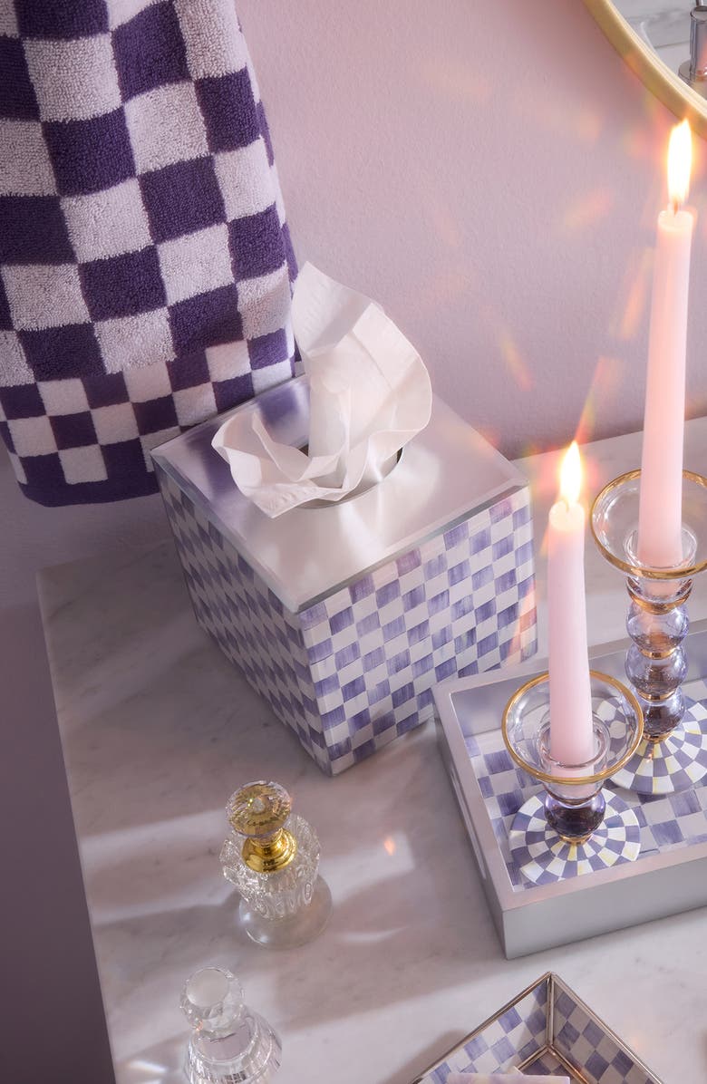 MACKENZIE CHILDS Violet Check Boutique Tissue Box Cover, Alternate, color, Violet