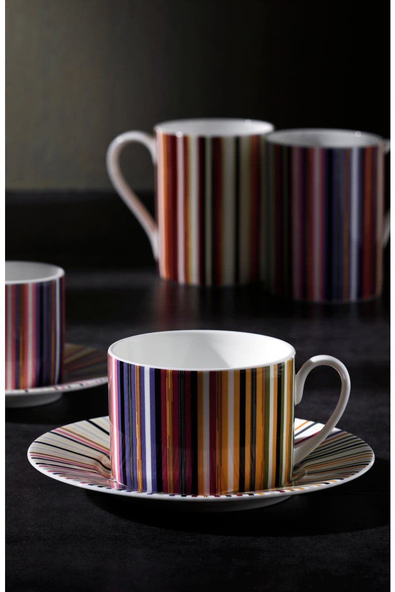 Tea Cup & Saucer STRIPES Set of 2 in Luxury Box Jenkins 156 diam. 3.3", H 2.3", cap. 7.5 oz, Saucer diam. 6", Alternate, color, Multicolor