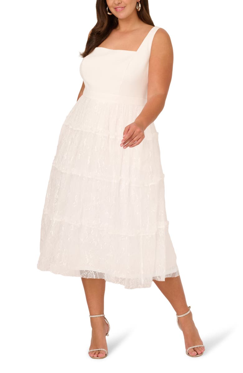 Adrianna Papell Crepe & Lace Cocktail Midi Dress, Main, color, 