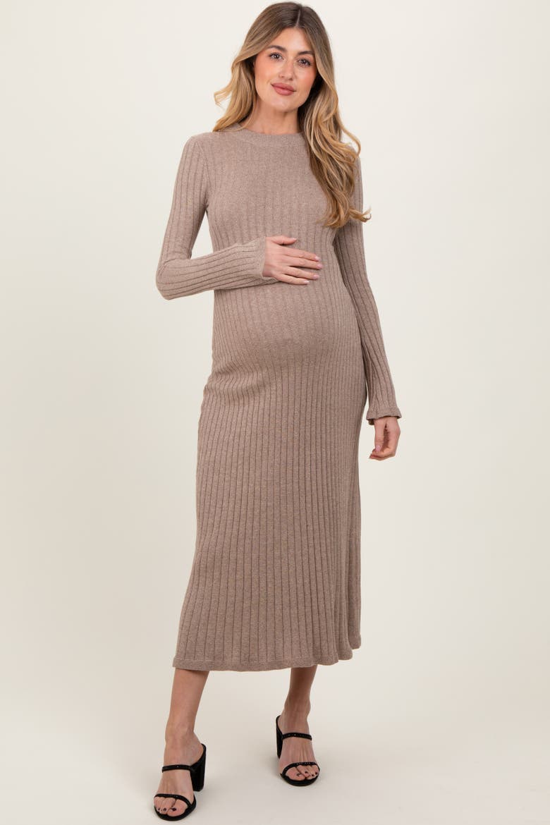 Ribbed Knit Midi Sweater Dress, Main, color, Mocha