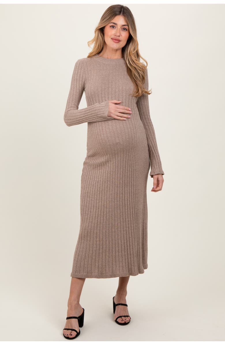 PinkBlush Ribbed Knit Midi Sweater Dress, Main, color, Mocha