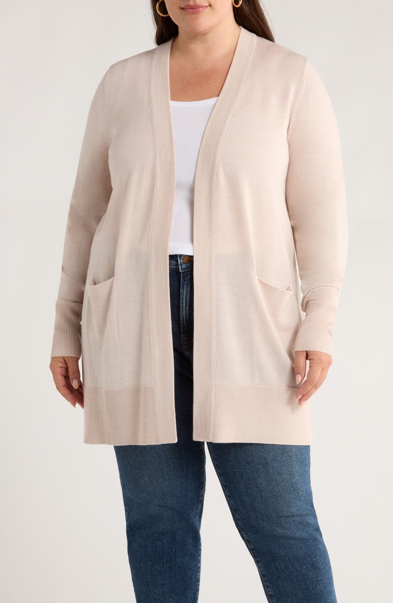 Caslon<sup
®</sup
Everyday Open Front Cardigan, Main, color, Beige Oatmeal Light Heather