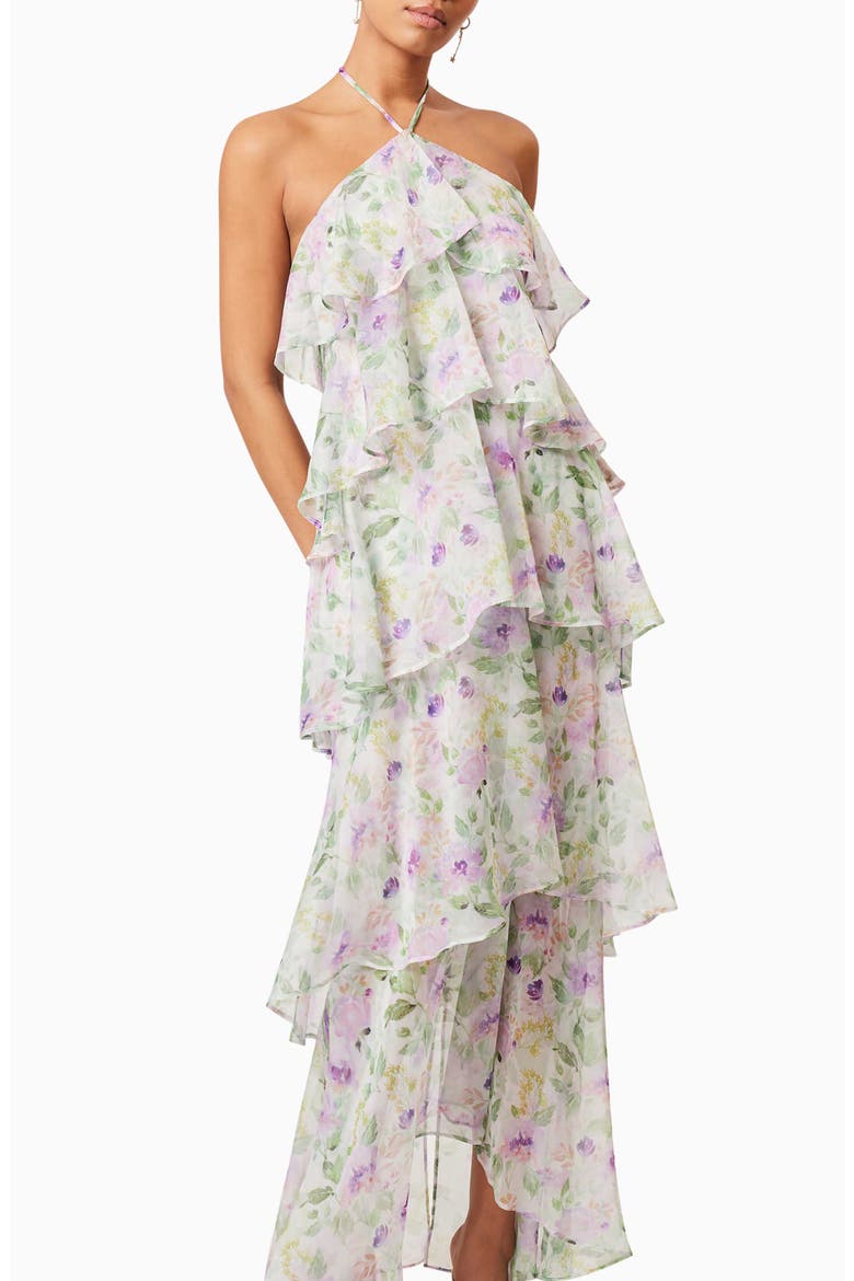 Mirabelle Floral Tiered Georgette Halter Dress, Alternate, color, WHITE FLORAL