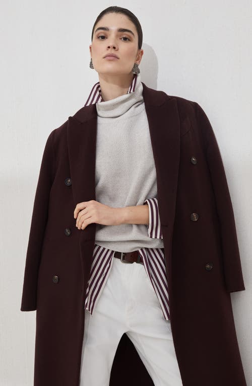 Brunello Cucinelli Brown Cashmere Coat With Monile Detailing In Brown