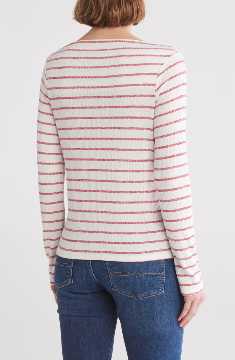 Bobeau Sammi Ribbed Long Sleeve High Neck Top, Alternate, color, Ivory/Urban Red