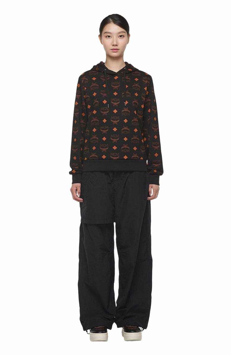 MCM Maxi Monogram Print Hoodie in Organic Cotton, Main, color, Black