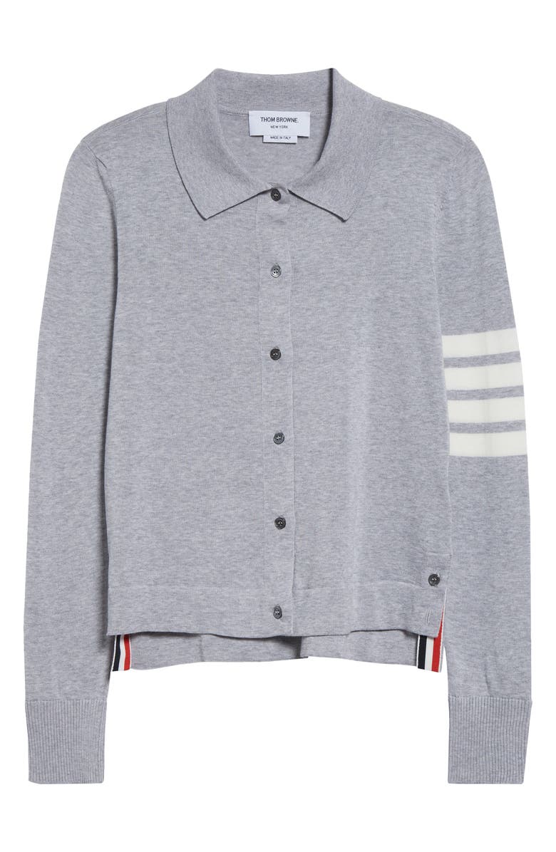 Thom Browne 4-Bar Jersey Stitch Cardigan, Alternate, color, Light Grey
