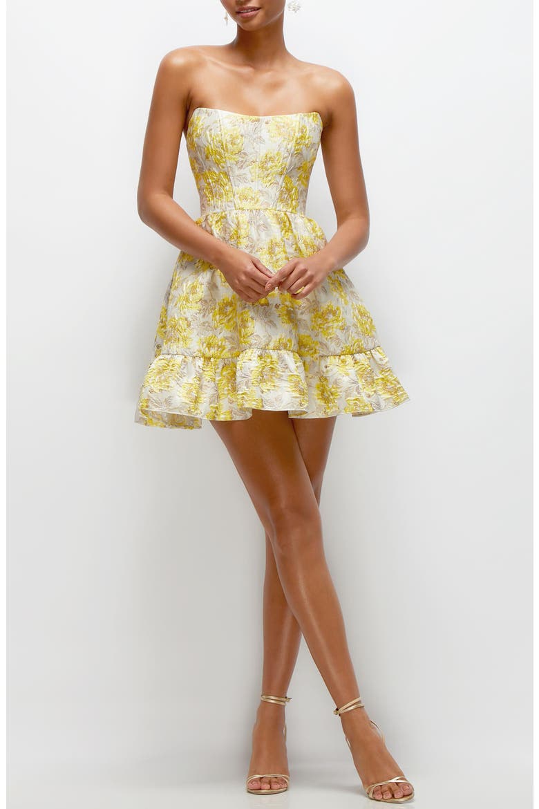Cat Eye Strapless Cocktail Minidress, Main, color, GOLDEN YELLOW