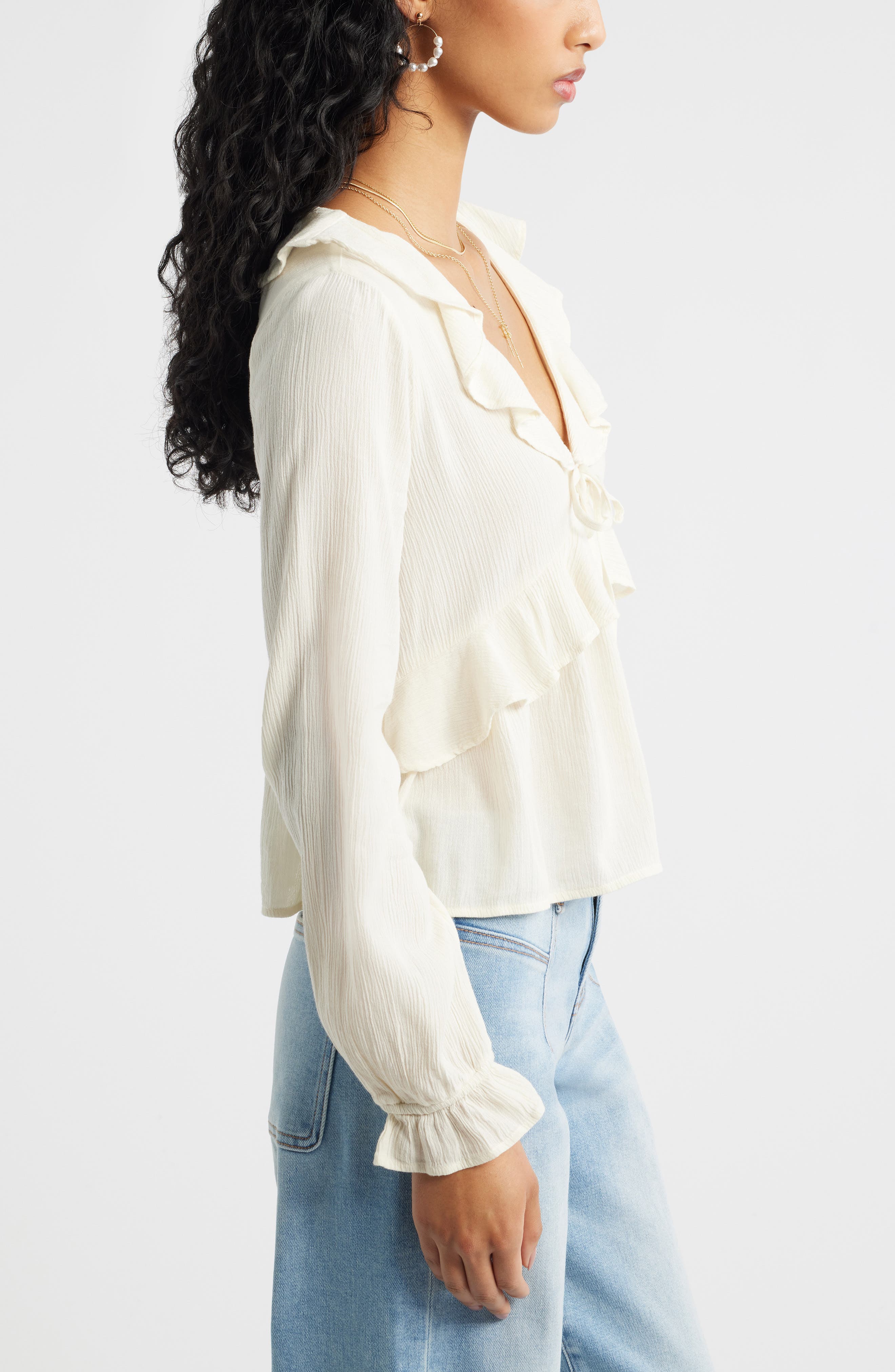 BP. Ruffle Tie Neck Button-Up Shirt (Women) | Nordstrom
