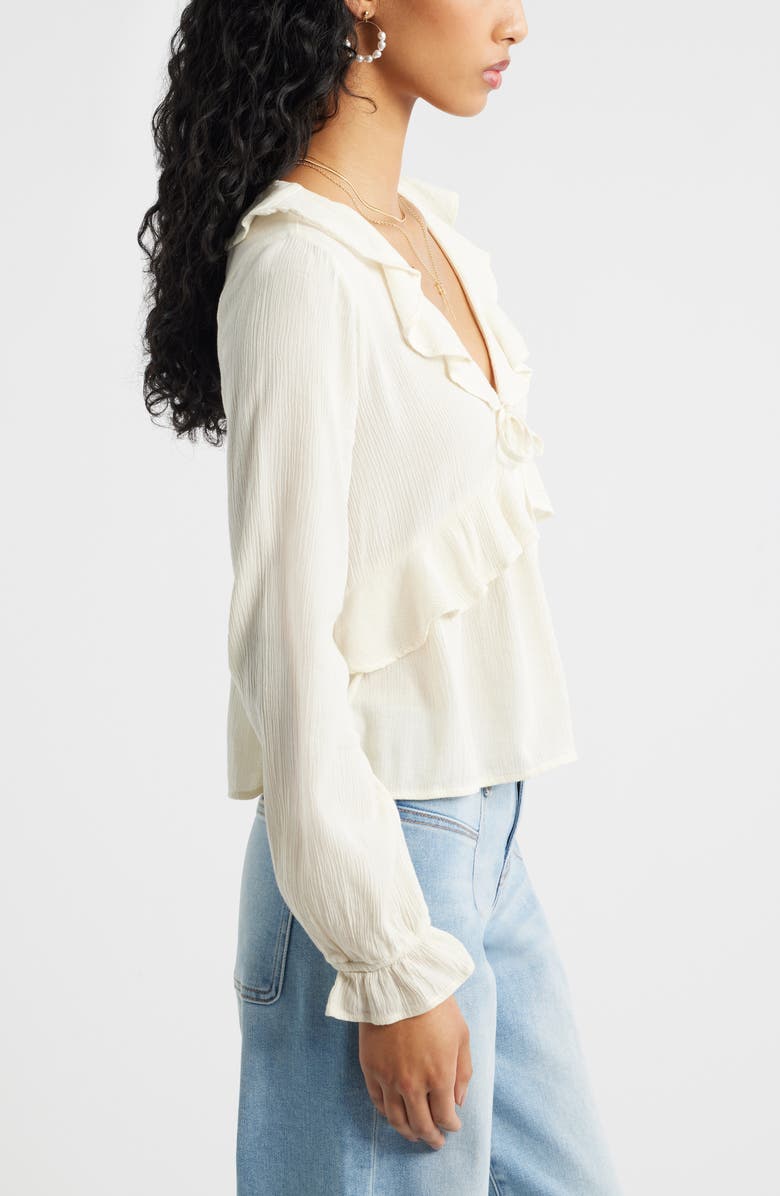 BP. Ruffle Tie Neck Button-Up Shirt, Alternate, color, Ivory Dove