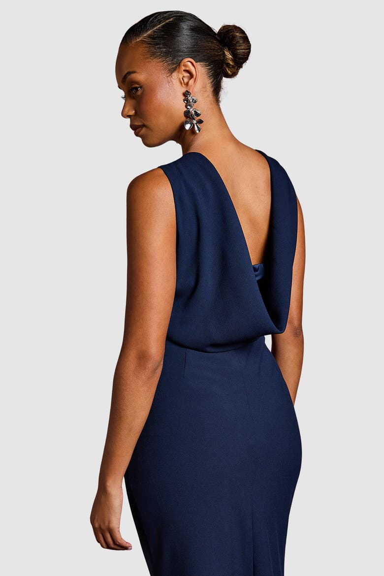 Petite Cowl Back Maxi Dress, Alternate, color, Navy